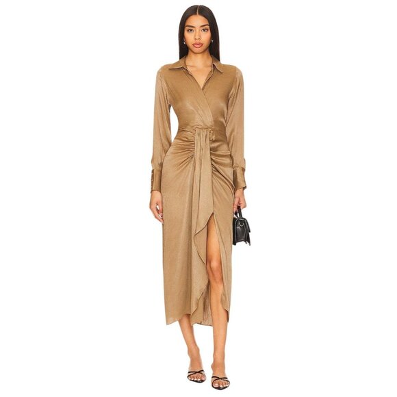 Karina Grimaldi Willow Midi Dress in Mocha X-Small New Womens Silk Cut out - Picture 9 of 9